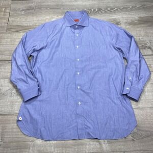 Isaia Napoli Dress Shirt Men's 18.5 46 Cotton Blue Made in Italy Luxury Formal